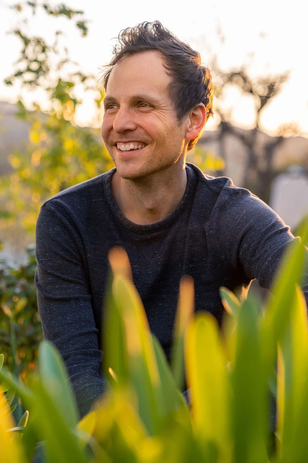 Casual outdoor portrait of a man at golden hour in Southern California