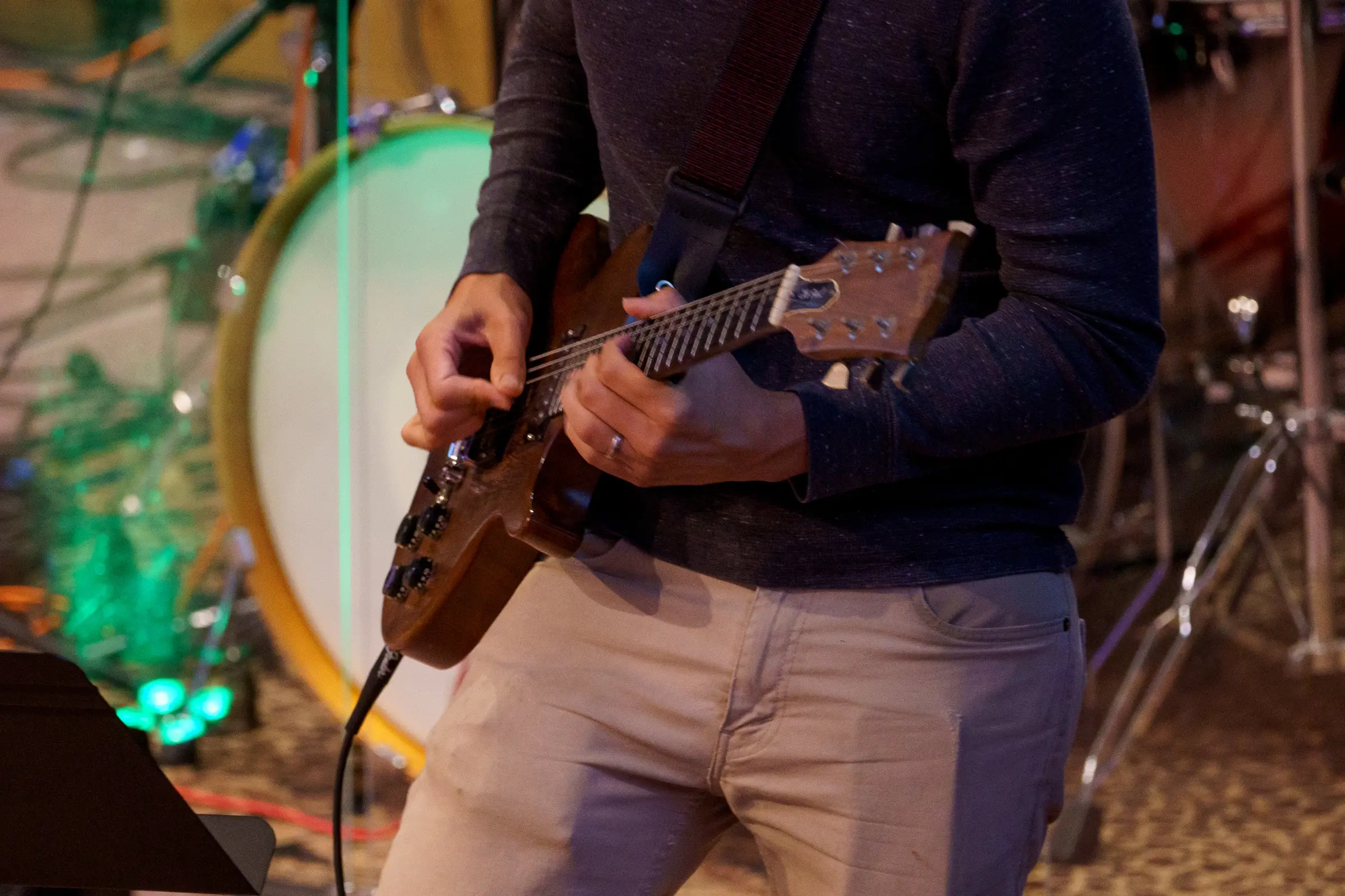 Worship guitarist on stage at Grace Point Fellowship in Yucaipa